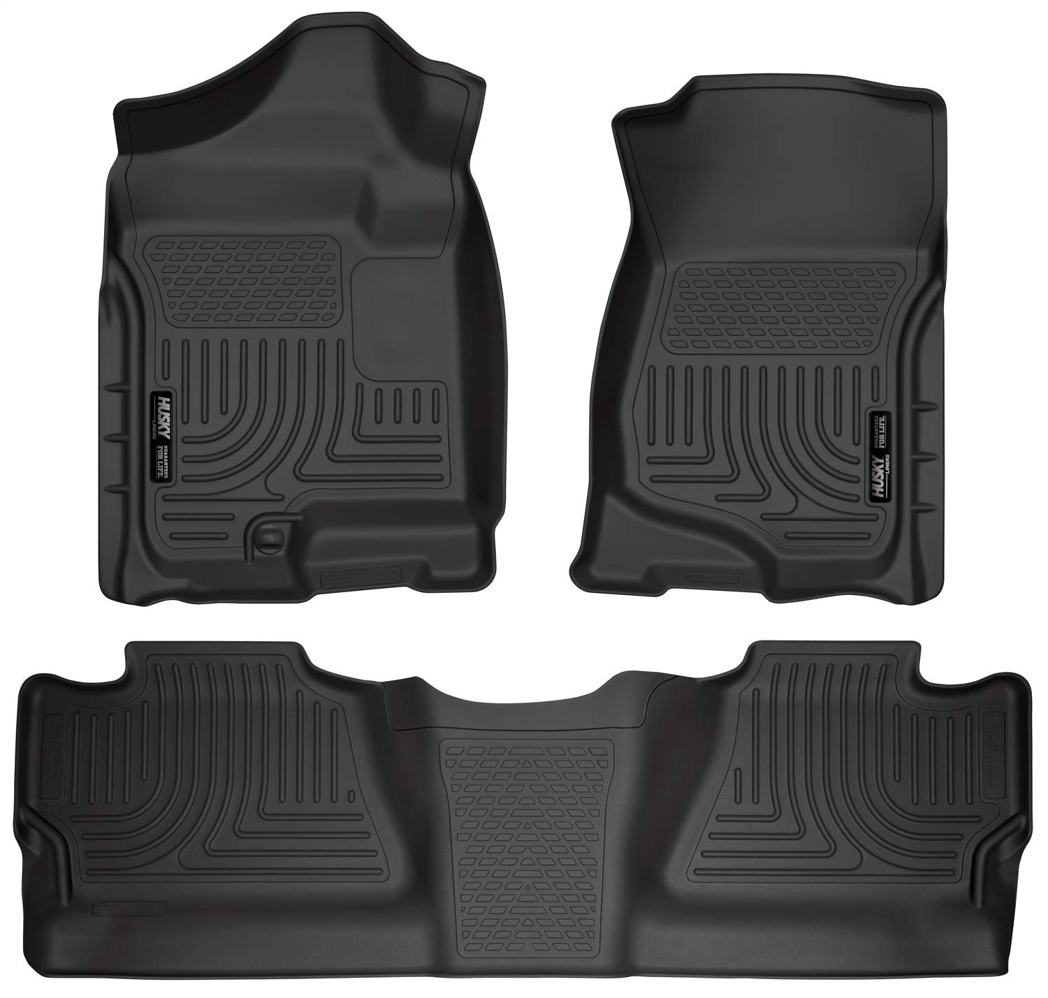 Husky LinersWeatherbeater | Fits 2007-2013 Chevrolet Silverado/GMC Sierra 1500, Crew Cab, 07-14 2500/3500, Front & 2nd Row Floor Liners (Footwell Coverage) - Black, 3 pc. | 98201