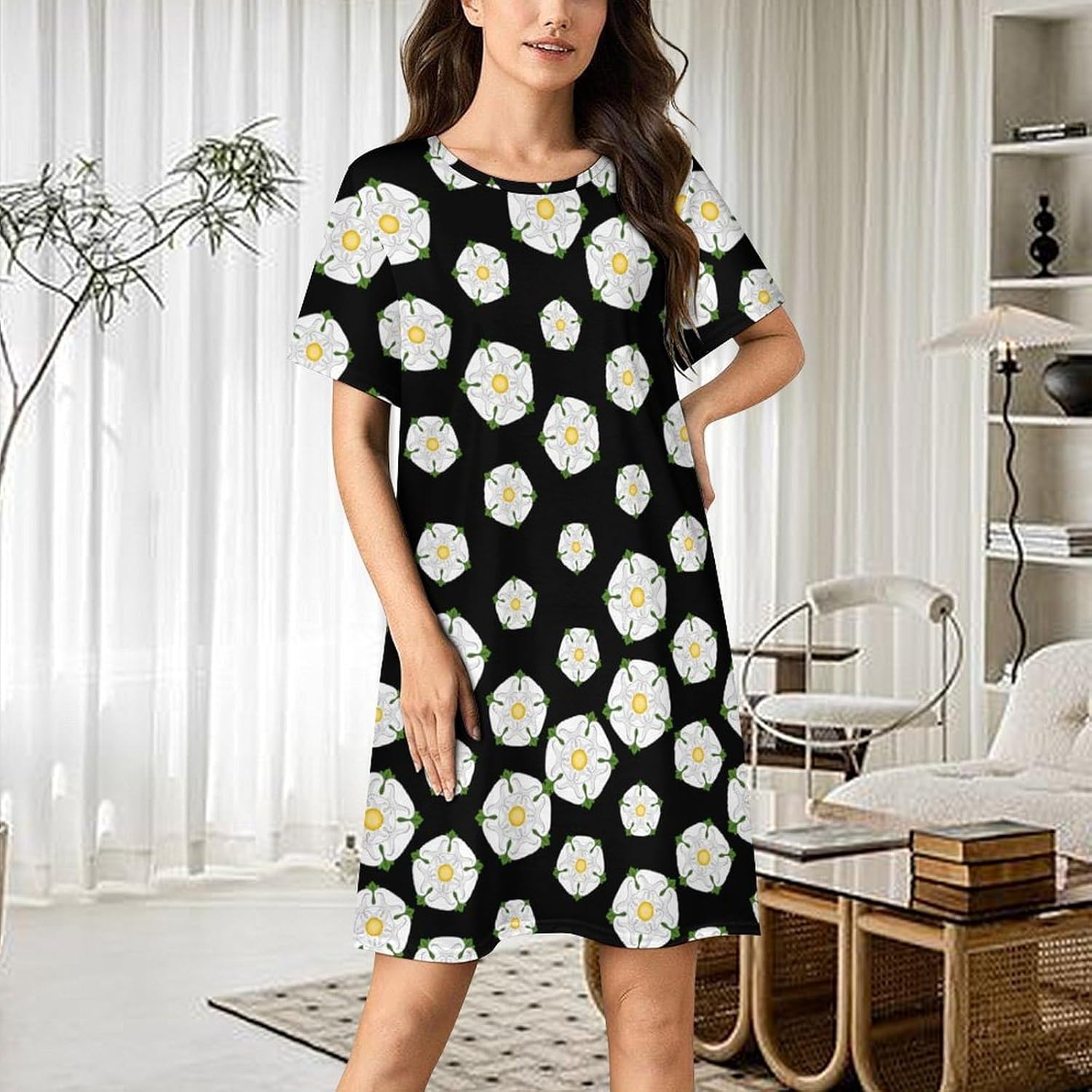 Yorkshire Rose Nightgowns for Women Short Sleeve Sleep Dress Casual Sleepshirt Night Gowns Pajamas