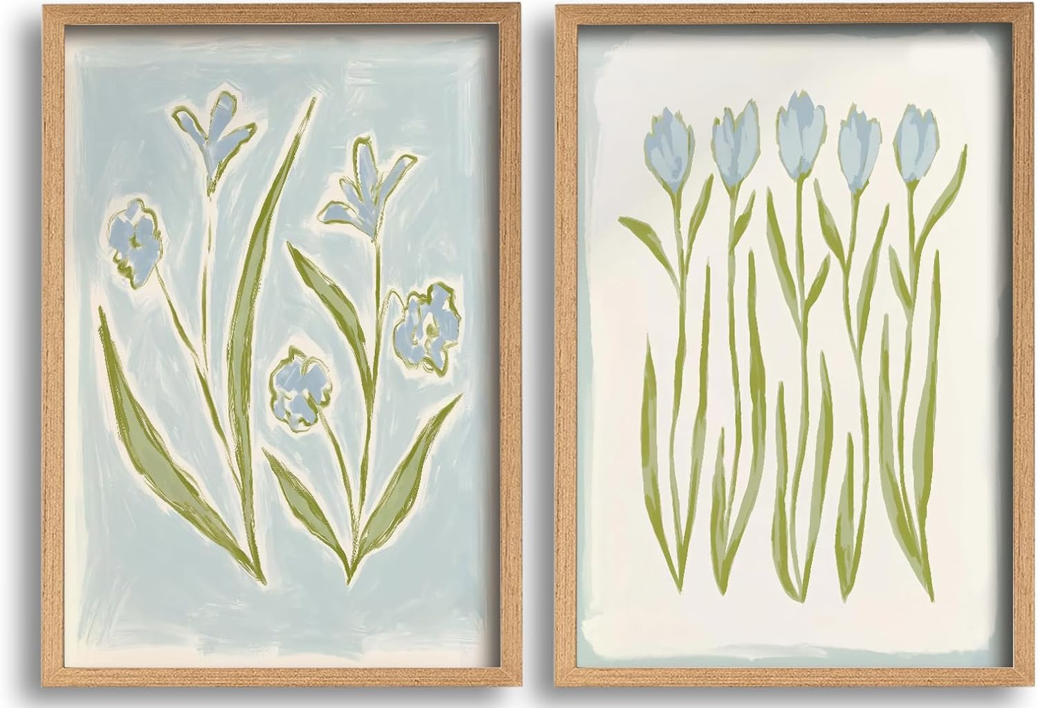 Light Blue Flower Canvas Wall Art Southern Coastal Modern Floral Painting Picture Preppy Blue Flowers Wall Decor Minimalist Botanical Poster Print Artwork for Living Room Bedroom Bathroom Home Decor Framed 24L"x16W"