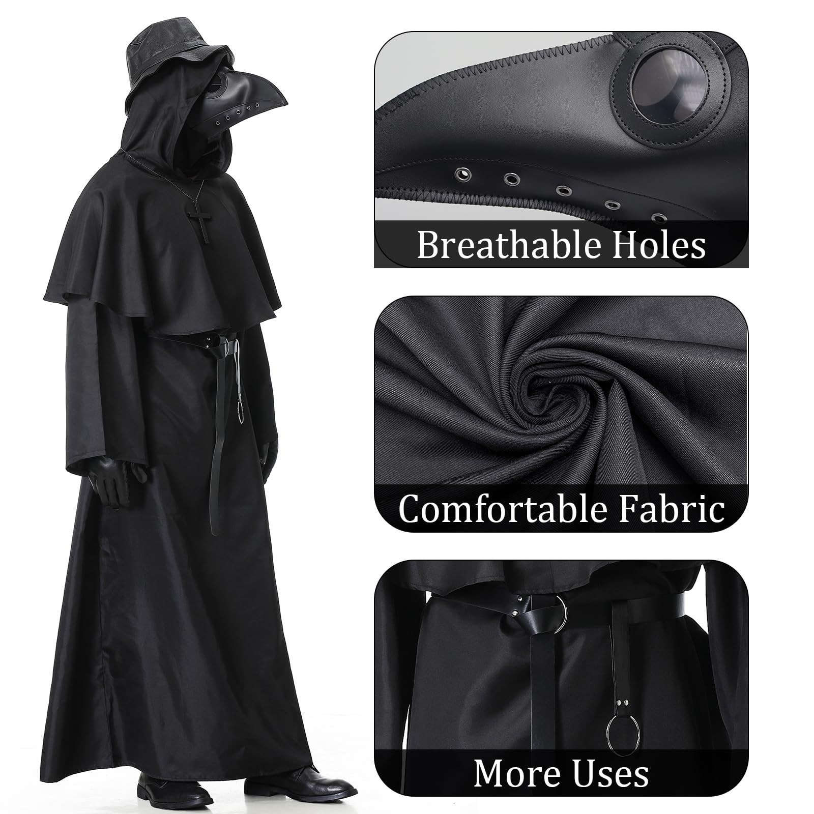 Costume de docteur de peste, pour homme, plague, costume de docteur de peste, médiévale, cospaly, avec masque de docteur de peste, pour Halloween, carnaval