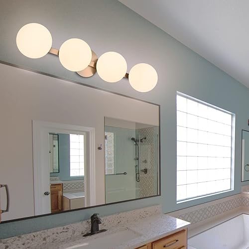 Miniatura 6 de Lámparas de tocador de baño, modernas 4 luces de globo de pared, iluminación de níquel cepillado, lámpara de montaje en pared de porche para baño,