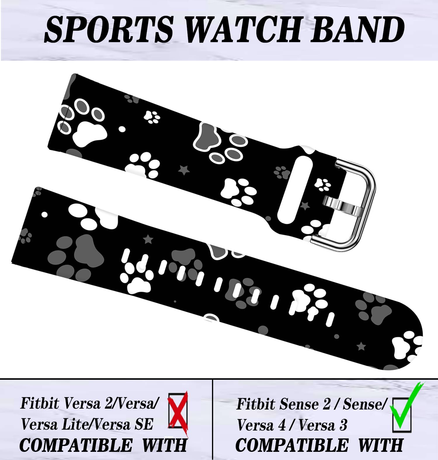 LNZLKING Sport Band Compatible with Versa 4/Versa 3/Sense 2/Sense for Women Men,Elastic Replacement Wristbands Strap for Versa 4/Versa 3/Sense 2 Smart Watch(Dog Paw Star)
