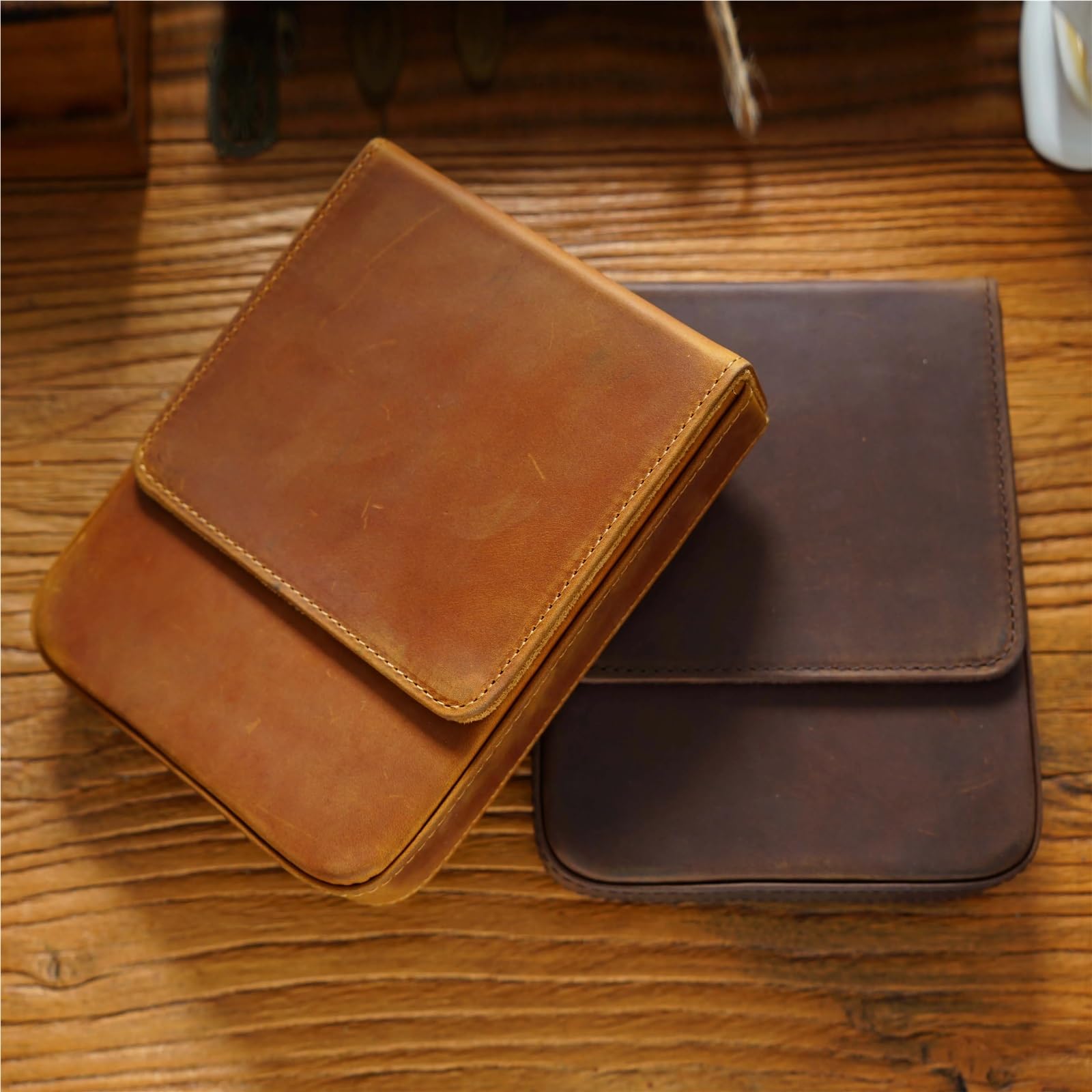 Estuche de Cuero Organizador de cajones magnético de Cuero Hecho a Mano con 6 Ranuras, Caja de Almacenamiento de 13 x 16,5 x 3 cm(Red)