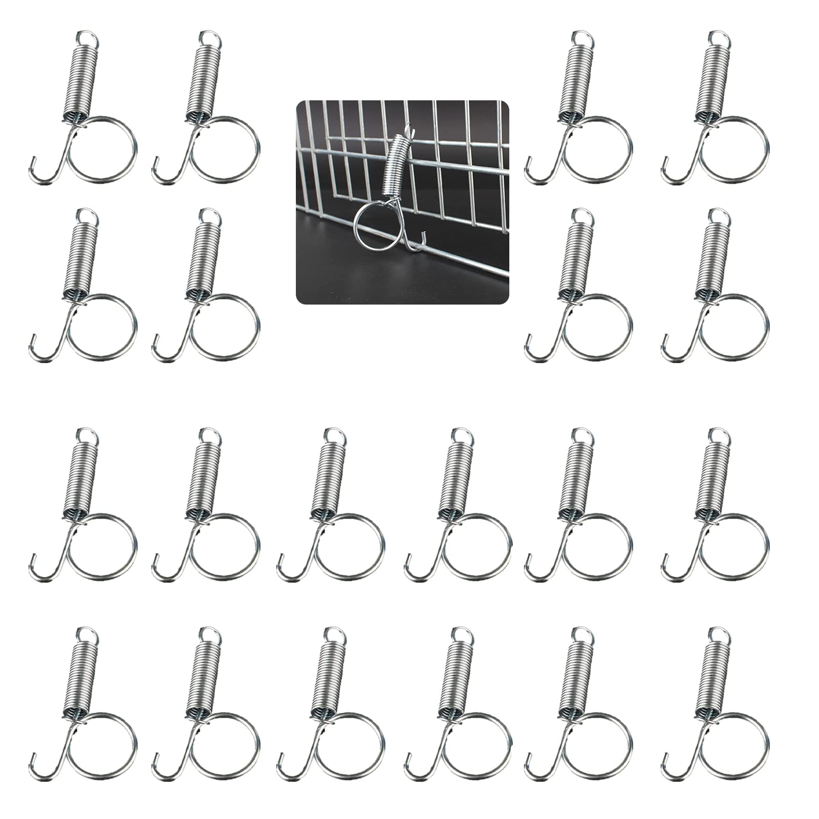 Spring Cage Latch Door Spring Hook Metal Finger for Fixing Rabbit, Dog, Cat, Parrot, Guinea Pig, Bunny, JSM Pet Cage Door(20Packs)