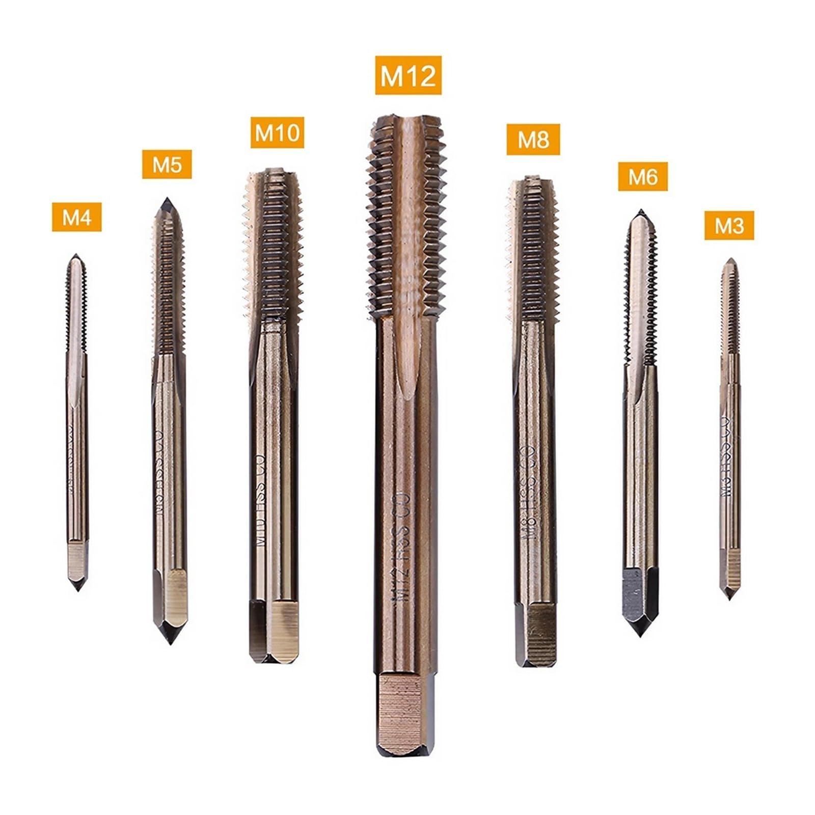 Maschio a spirale for macchina HSS Co M35-E, maschio metrico, filettatura destra, maschio a spina, trapano M3/M4/M5/M6/M8/M10/M12(7PCS)