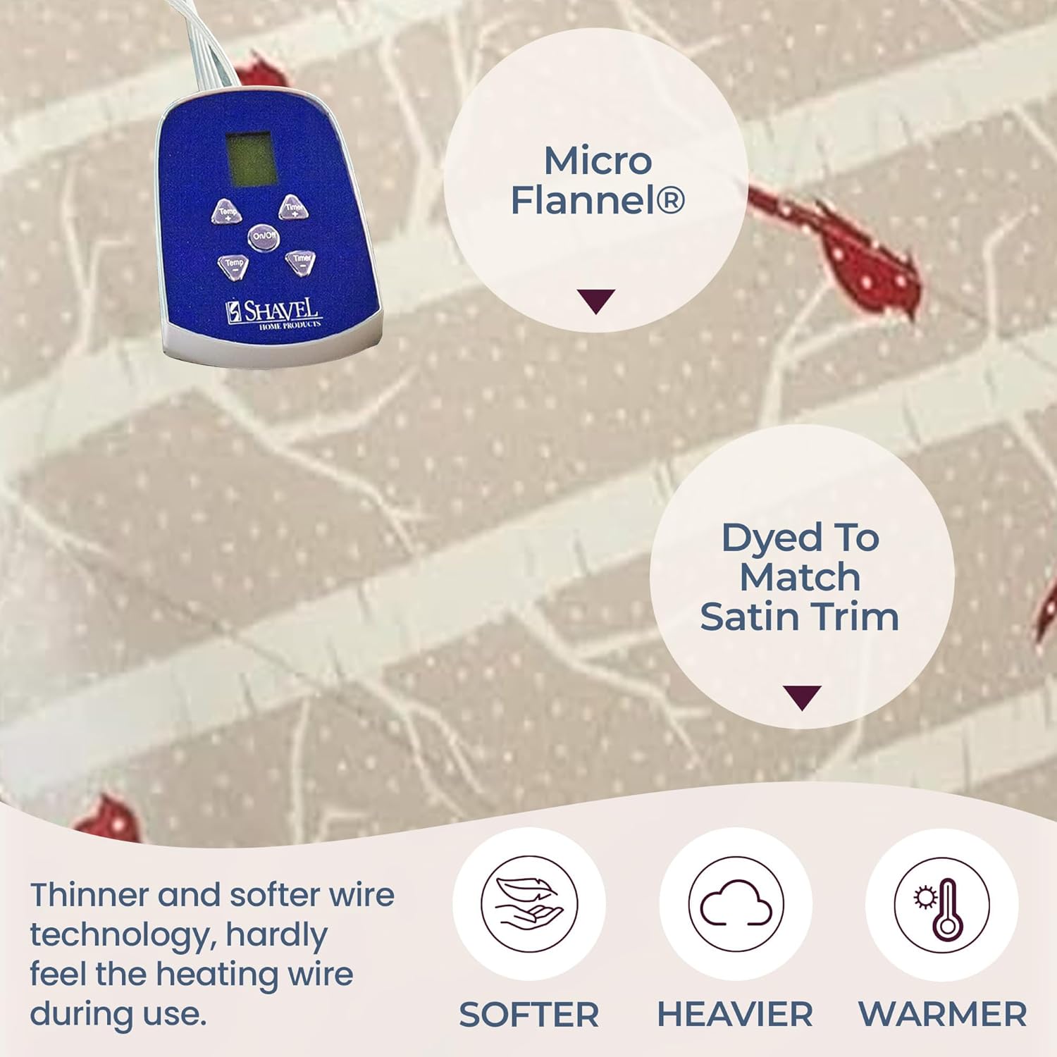 Thermee Micro Flannel Heated Blanket Twin Size - 10 Settings, Programmable, Rapid Heating, Luxuriously Soft - Birches