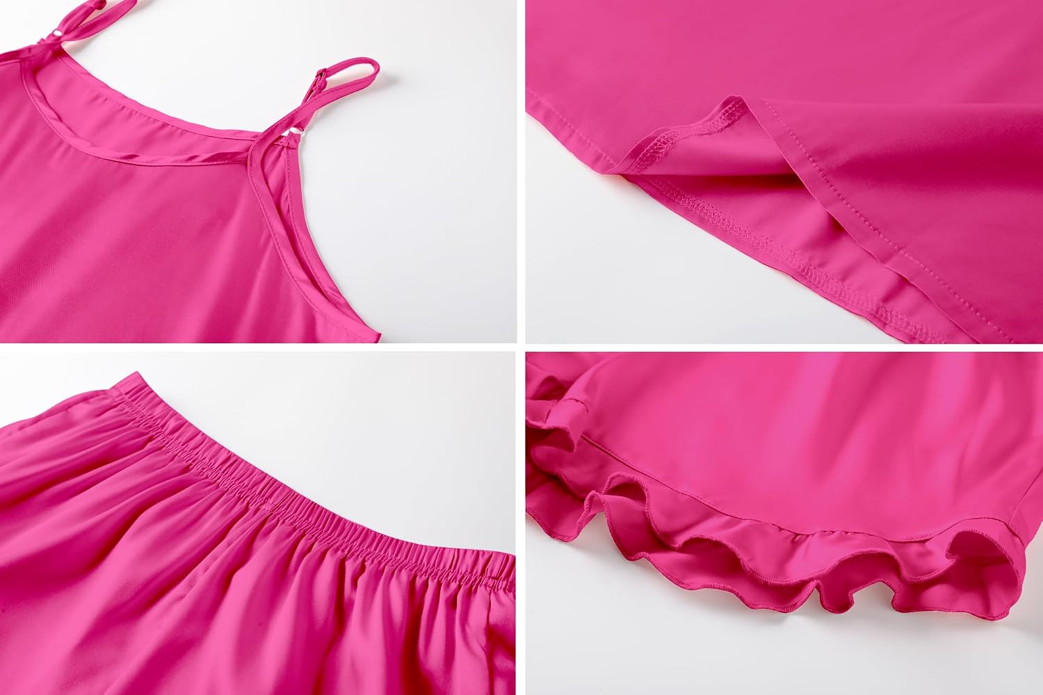 Umeyda Girls & Women Sexy Silk Satin Ruffled Pajamas Sets 2Pj Silk Nightwear Shorts Pjs Set Sleepwear