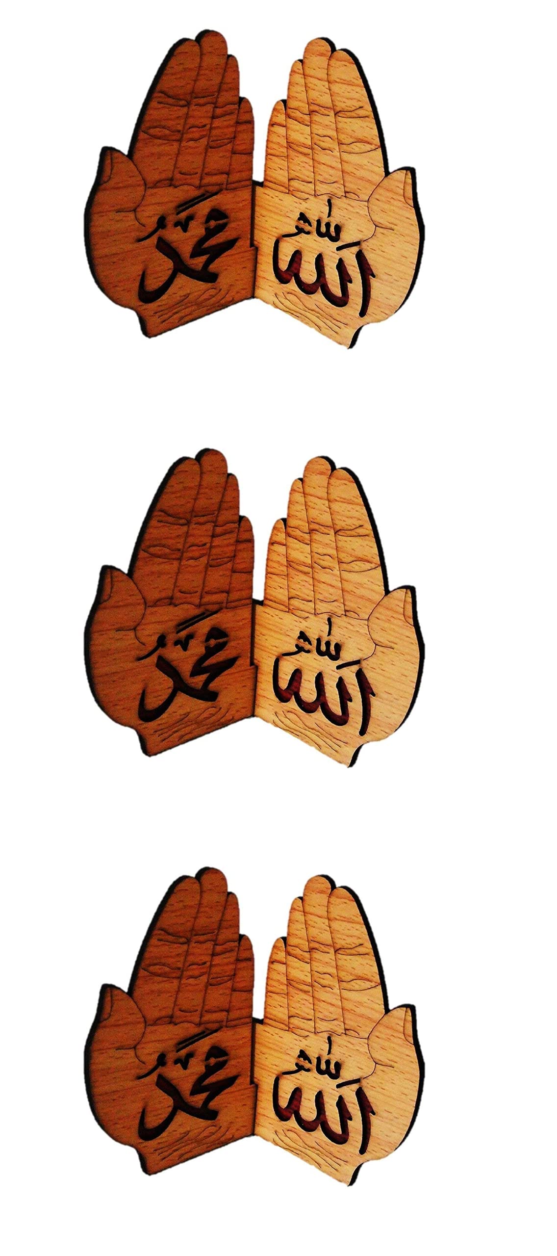 Allah Mohammed Wooden Hand (Medium) Give Yourself a Rich & Famous with blessin Decorative Showpiece Religious Gift Item for Car Dashboard/Home Decor/Office Showpiece. (3)