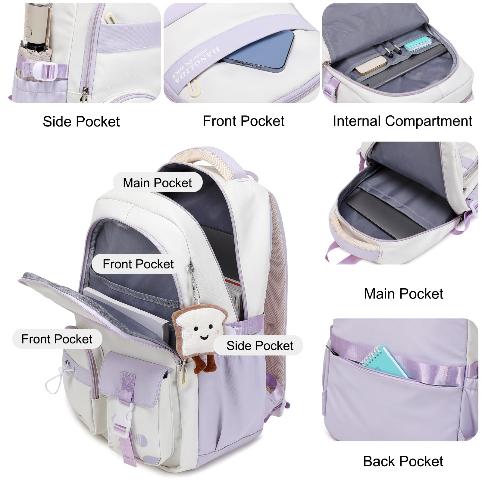 FANDARE Schulrucksack für Teenager & Uni - Wasserdicht, Laptop-Tagesrucksack für Damen & Herren - Leichter Rucksack in Hell Lila