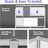 Vista 6 de Divisor de habitación para privacidad de oficina – Partición modular independiente con pizarra blanca, panel acústico de PET y acrílico esmerilado