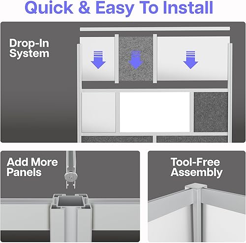 Miniatura 6 de Divisor de habitación para privacidad de oficina – Partición modular independiente con pizarra blanca, panel acústico de PET y acrílico esmerilado