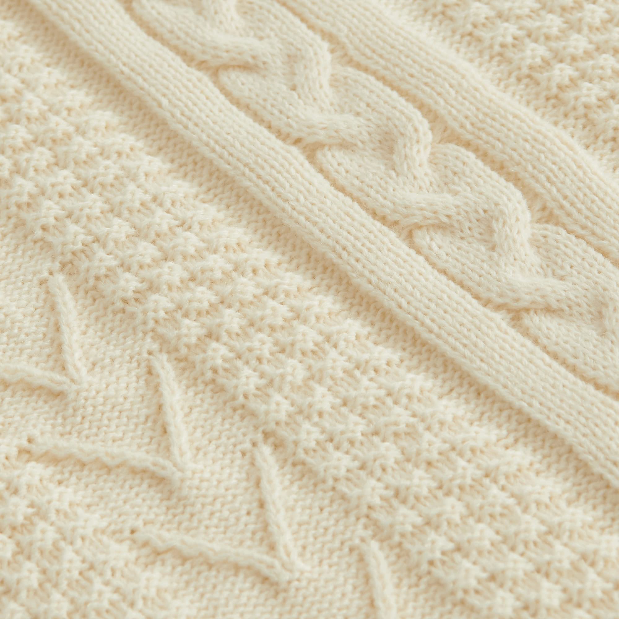 Longhui bedding Manta Sherpa de Punto Trenzado acrílico de 50 x 63 Pulgadas, Gruesa, Suave, Grande, acogedora Manta de Forro Polar Beige para sofá, Cama, Colcha Grande para Todas Las Estaciones