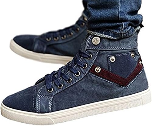 Amazon Adcras アドクラス メンズ ハイカット スニーカー デニム ジーンズ 生地 シューズ クラッシュ加工 ブーツ 靴 26 5 ネイビー Adcras スニーカー