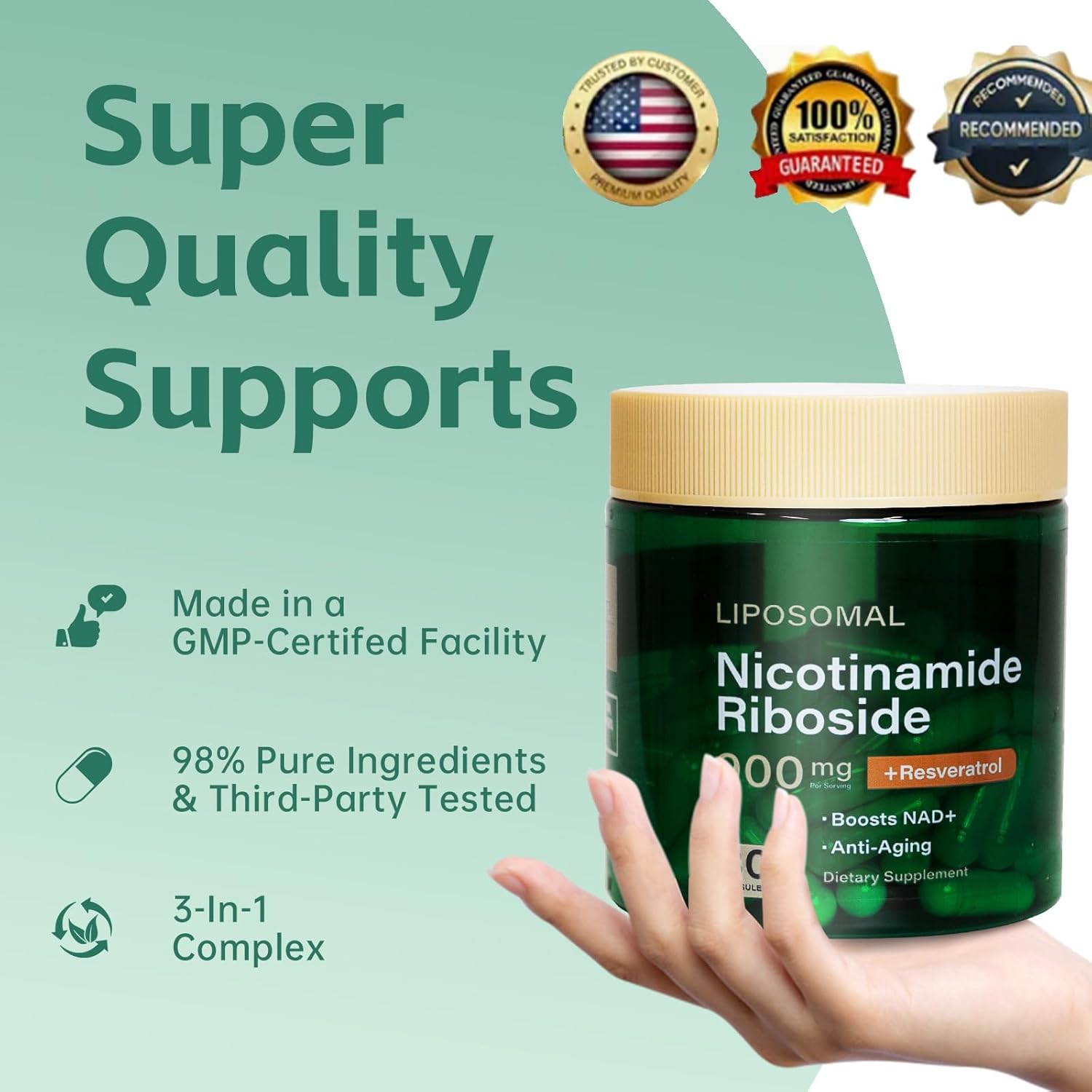 NAD Resveratrol Supplement Plus Extra Strength, Nicotinamide Riboside NR 900mg for Women & Men, NAD Supplement NMN Alternative– Liposomal Formula for Energy, Anti-Aging - Image 6