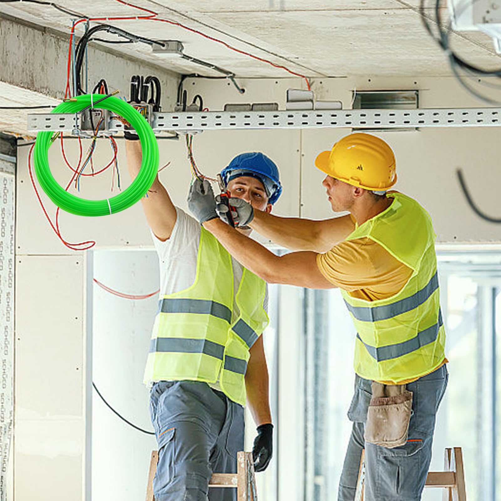 15m Molla Elettricista Con 2 Molla di Guida 3mm Sonda Passacavi Professionale Tiracavi per la Posa di Cavi di Pavimenti, Soffitti, Pareti (Verde)