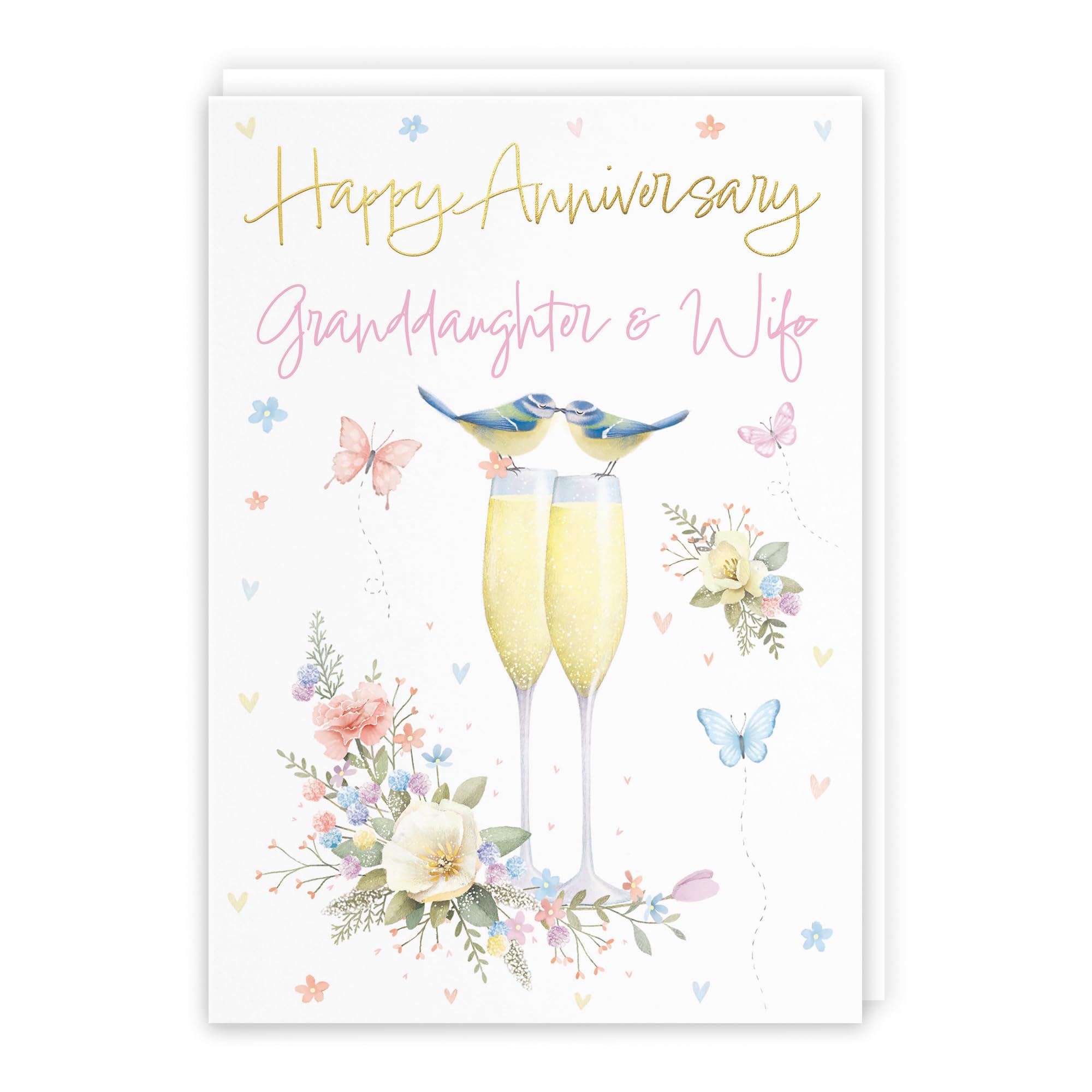 Hunts England - Granddaughter And Wife Anniversary Card - A5 Size - Champagne Flutes - Gold Foil - Anniversary Card For Granddaughter And Wife - Milo's Gallery โ image 1