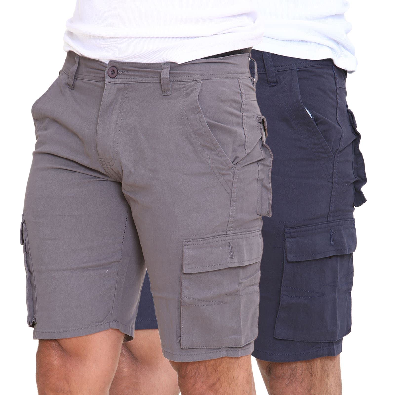 Westace Men's Navy & Charcoal - Cargo Cargo Shorts Combat Twill Work Chino Knee Length Summer Pants Pockets Pack Of Two, 36W