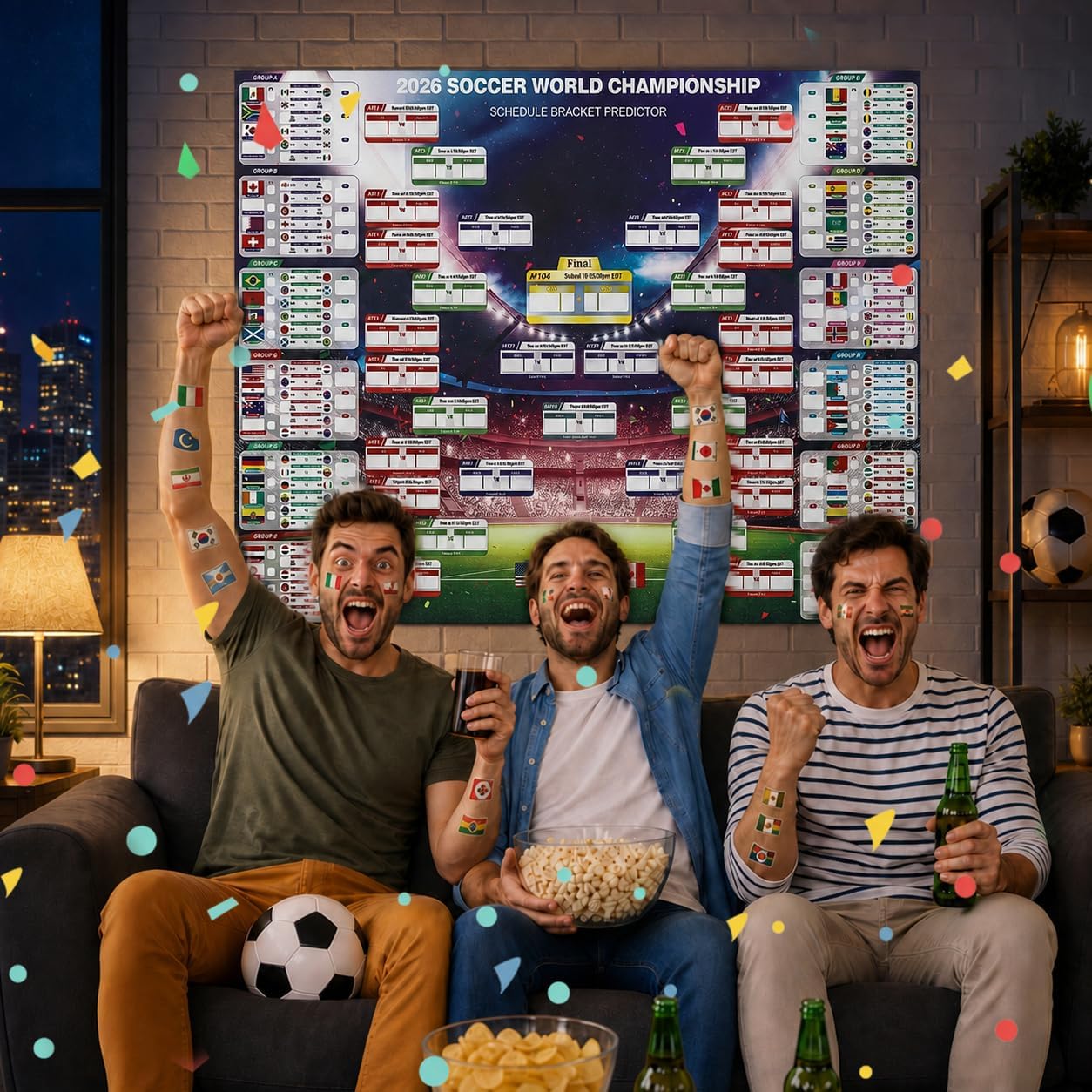 2026 World Soccer Cup Extra Large Schedule Poster, 48 Teams Tournament Wall Chart Calendar, Soccer Matches Tracker Bracket for Home Office Bar Football Club Sports Fans Party Decorations