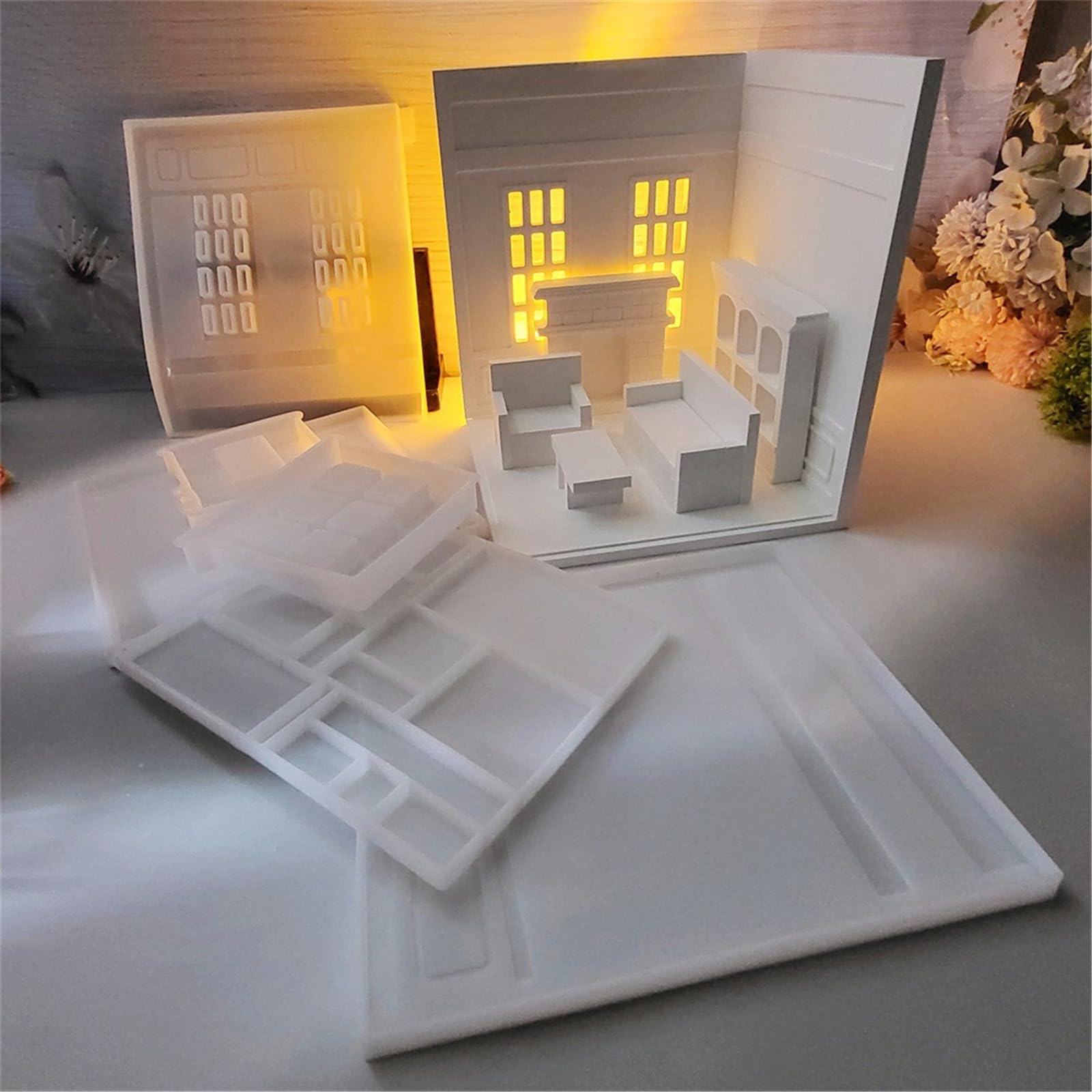 Molde de silicona flexible y resistente de resina epoxi para muebles con forma de bandeja para manualidades y decoración del hogar