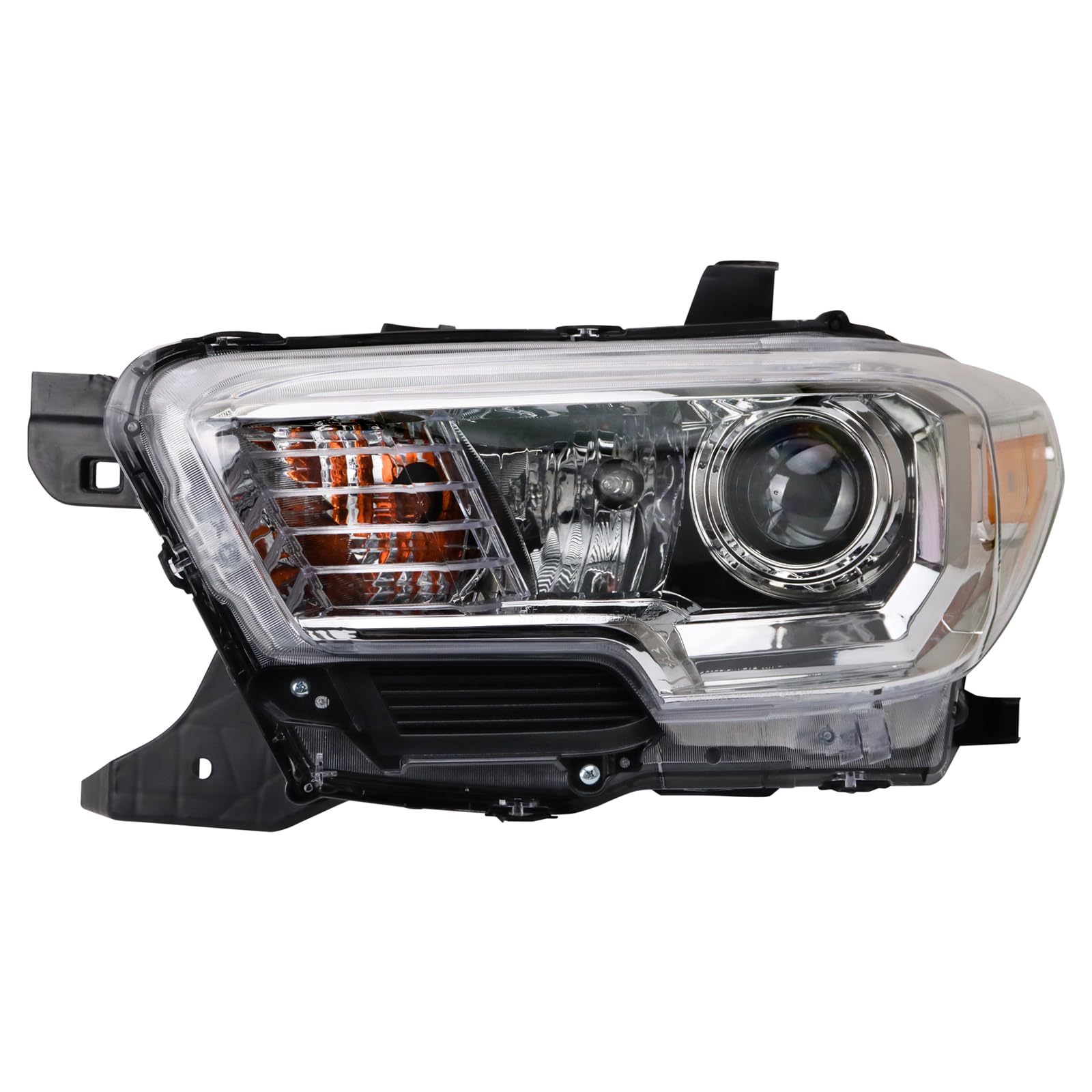 TRQ Driver Side Headlight Assembly Halogen Chrome Bezel Compatible with 2016-2018 Toyota Tacoma Without LED Daytime Running Lights TO2502242