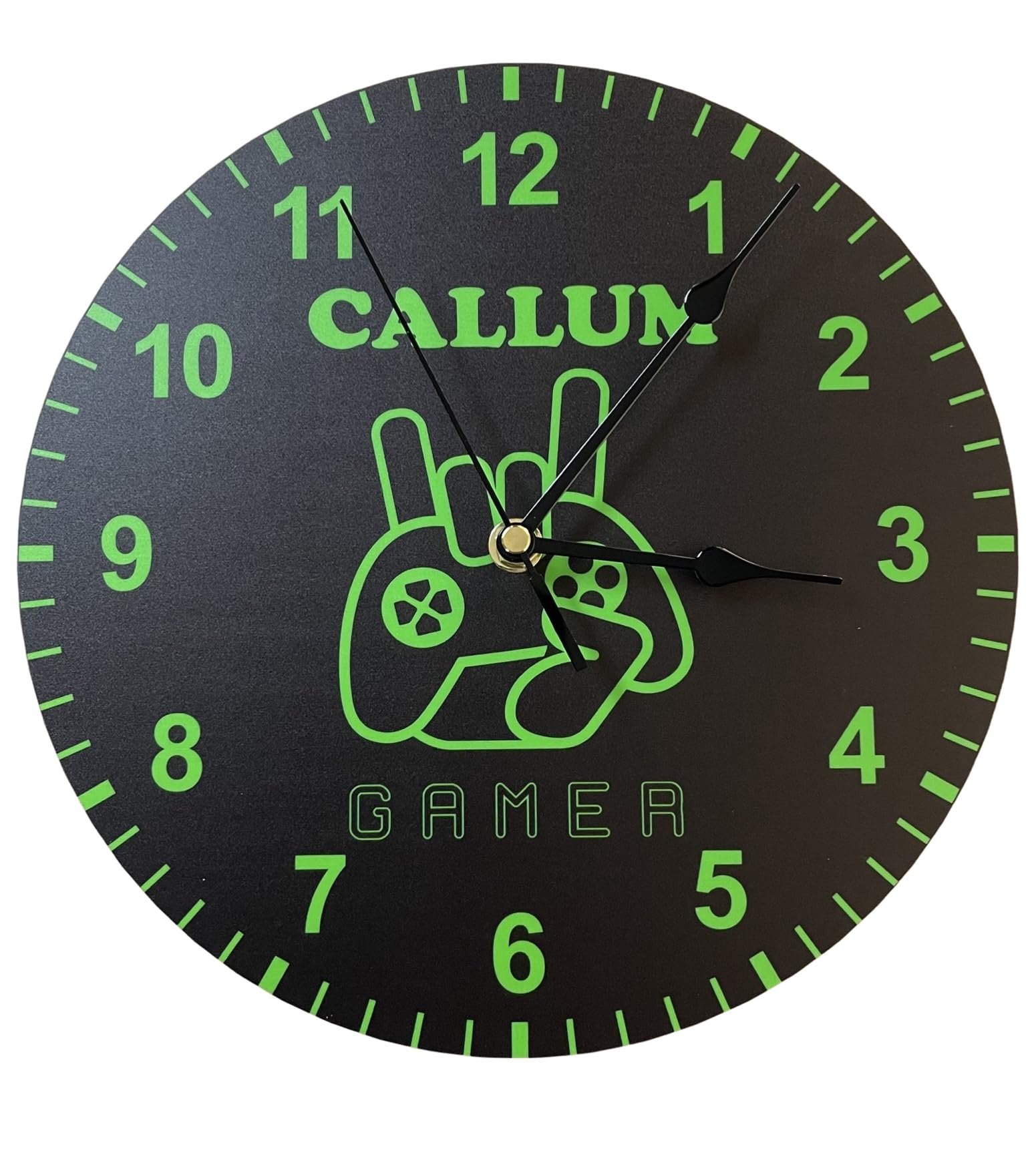 Precision Designs Kids Room Green Gamer Clock - Personalised with Any Name - Size 25cm Wall Mountable - Unique Gift