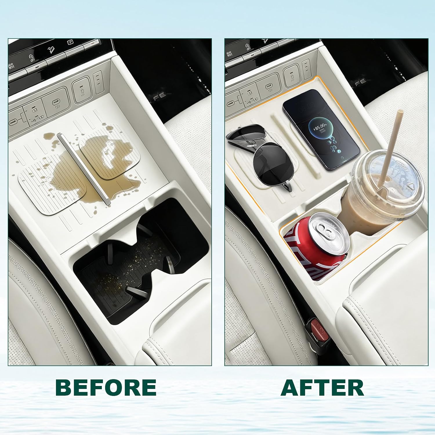 GZSH 4 PCS Off-White Organizer for 2024-2026 Hyundai Santa Fe Accessories