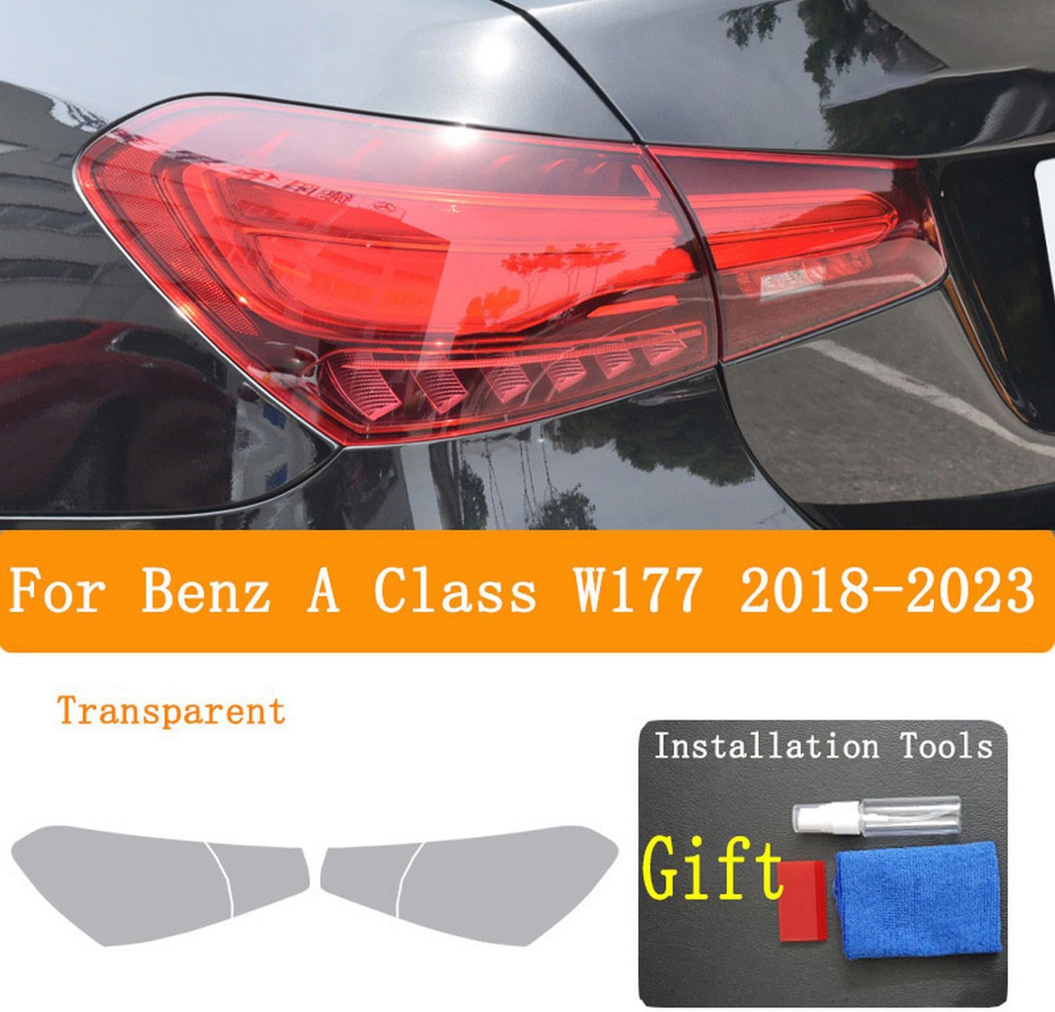 JCAKES Car Headlight Protective Film Vinyl Restoration Transparent Black TPU Sticker，for Benz A Class W177 2018-2023 Accessories, Tail lights, Blackened