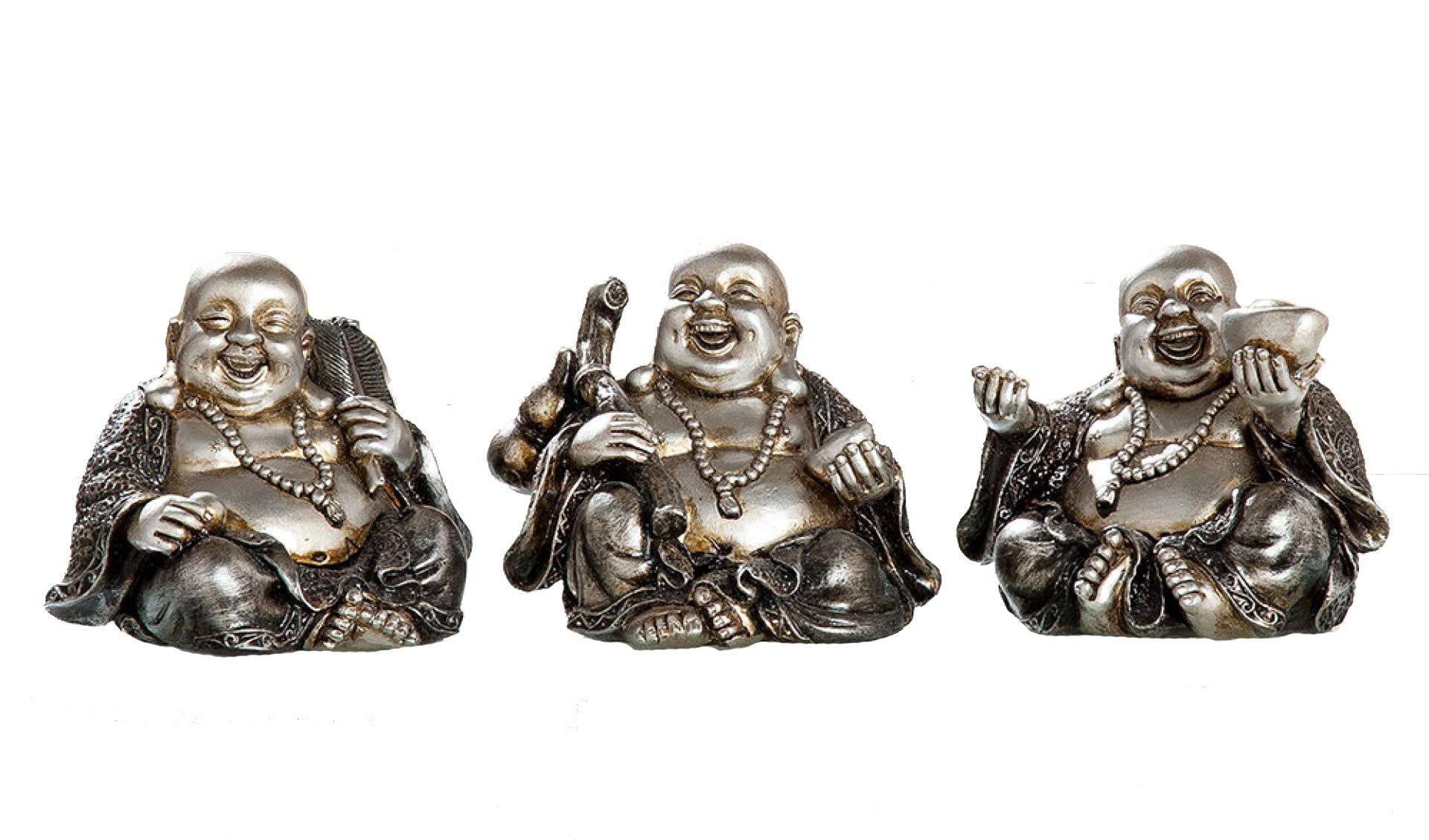 3 bouddhas du Bonheur DRW argent : cadeau bien-être idéal