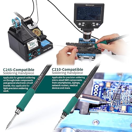 Miniatura 6 de YIHUA Estación de soldadura de precisión 982D con 3 puntas de soldadura C210 y 3 C245, cable de soldadura sin plomo, pieza de mano compatible con