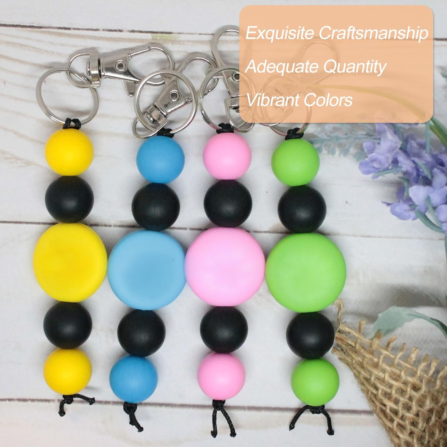 HARFINGTON 40Pcs Silicone Beads 15mm Silicone Beads Bulk for Pens Loose Round for Keychain Bracelet Necklace DIY Crafts Making, Shadow Green - Image 6