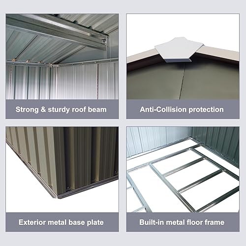 Miniatura 8 de Cobertizo de almacenamiento de metal para exteriores, de 7.74 x 5.71 pies, cobertizo de herramientas de acero con puerta corredera y marco de suelo,
