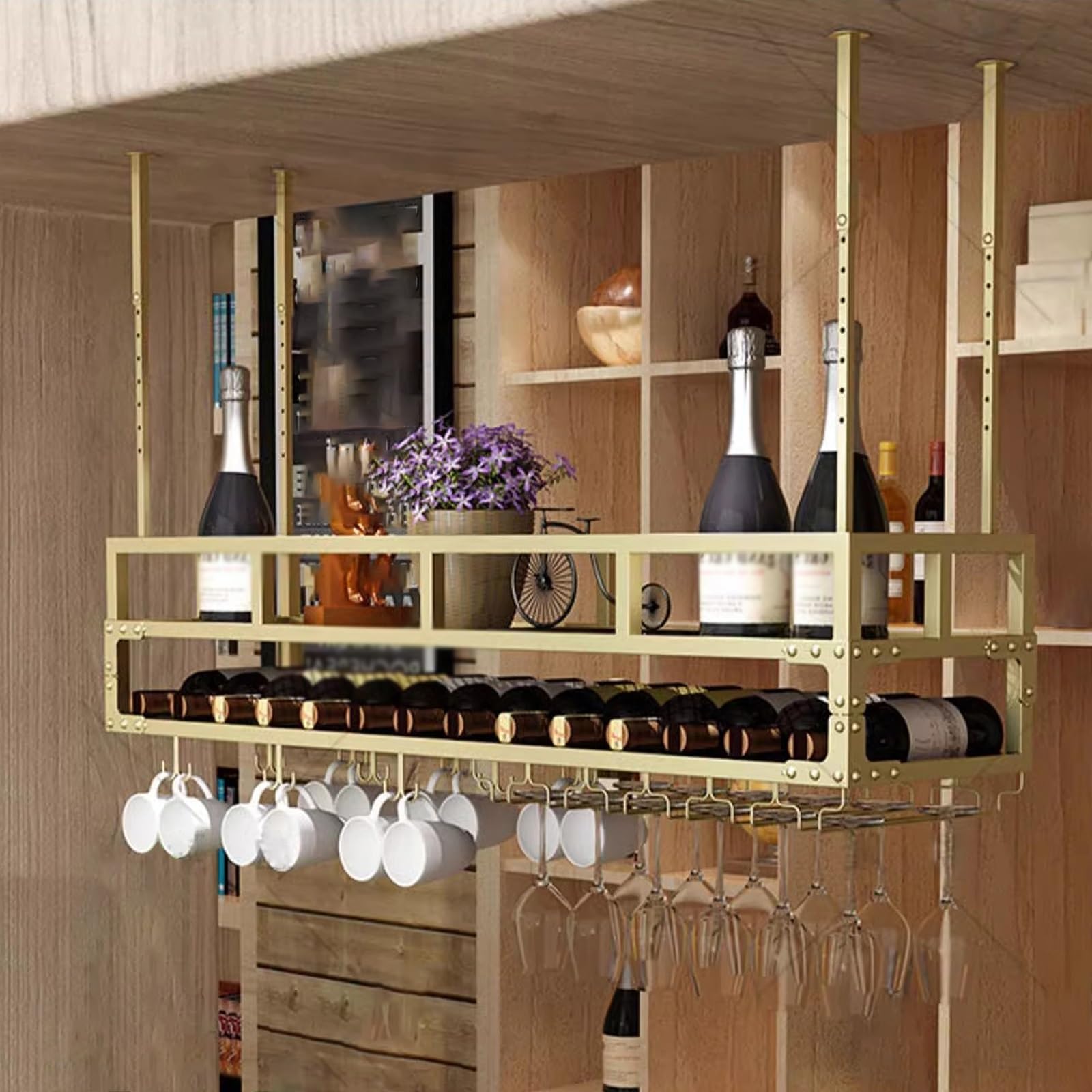 Casier à vin Mural en Bois Massif et suspension de plafond premium
