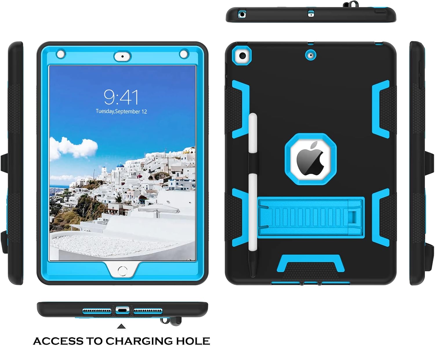 BENTOBEN iPad 9th Generation Case, iPad 8th Generation Case, iPad 7th Gen Case, iPad 10.2 2021/2020/2019 Case, 3 in 1 Heavy Duty Rugged Shockproof Protective Cover with Stand Pen Holder, Black/Blue