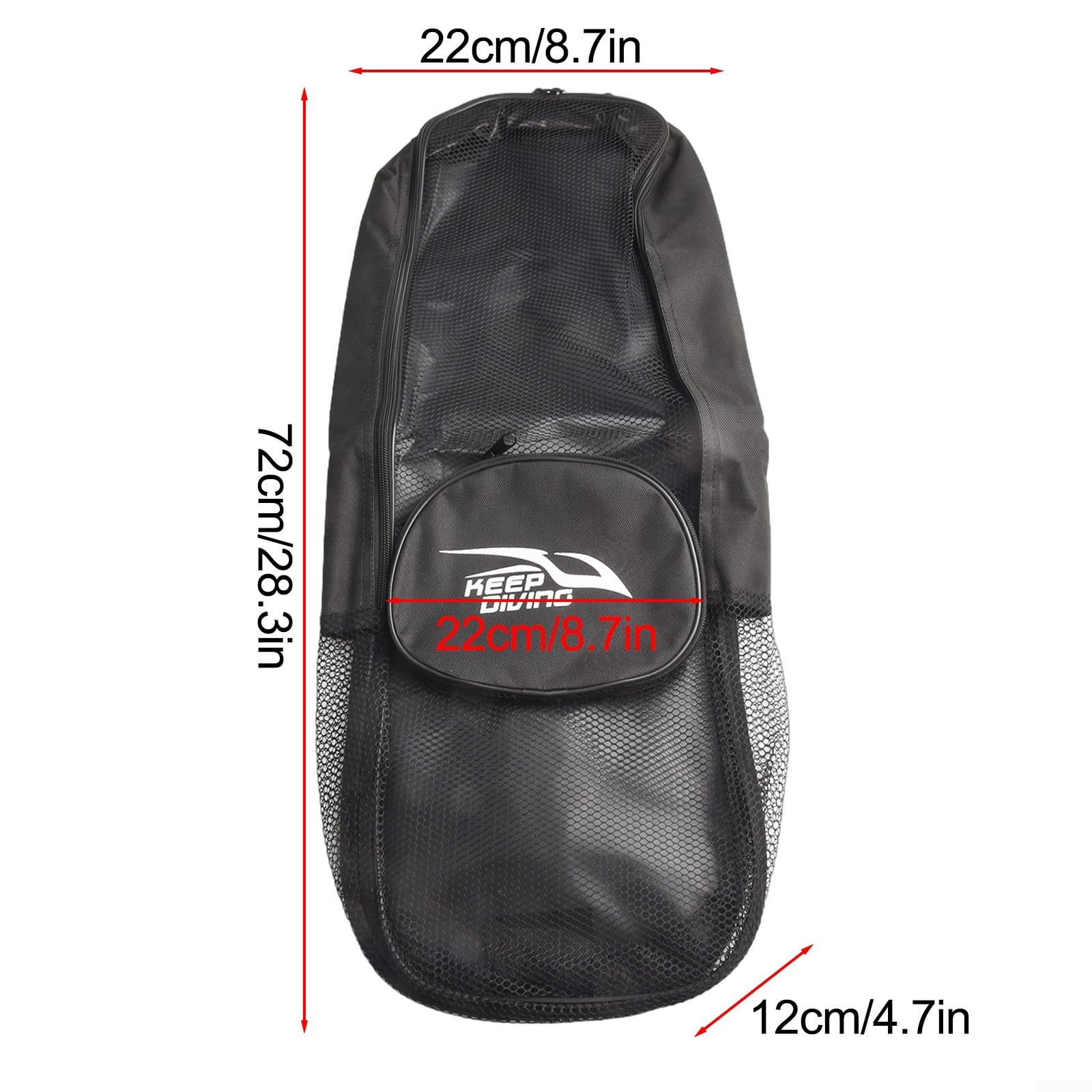 Robuste Netztasche für Tauchen, Schnorcheln, große Kapazität, Schultergurt, Unterwasserausrüstung, schwarz, 72 x 22 x 12 cm