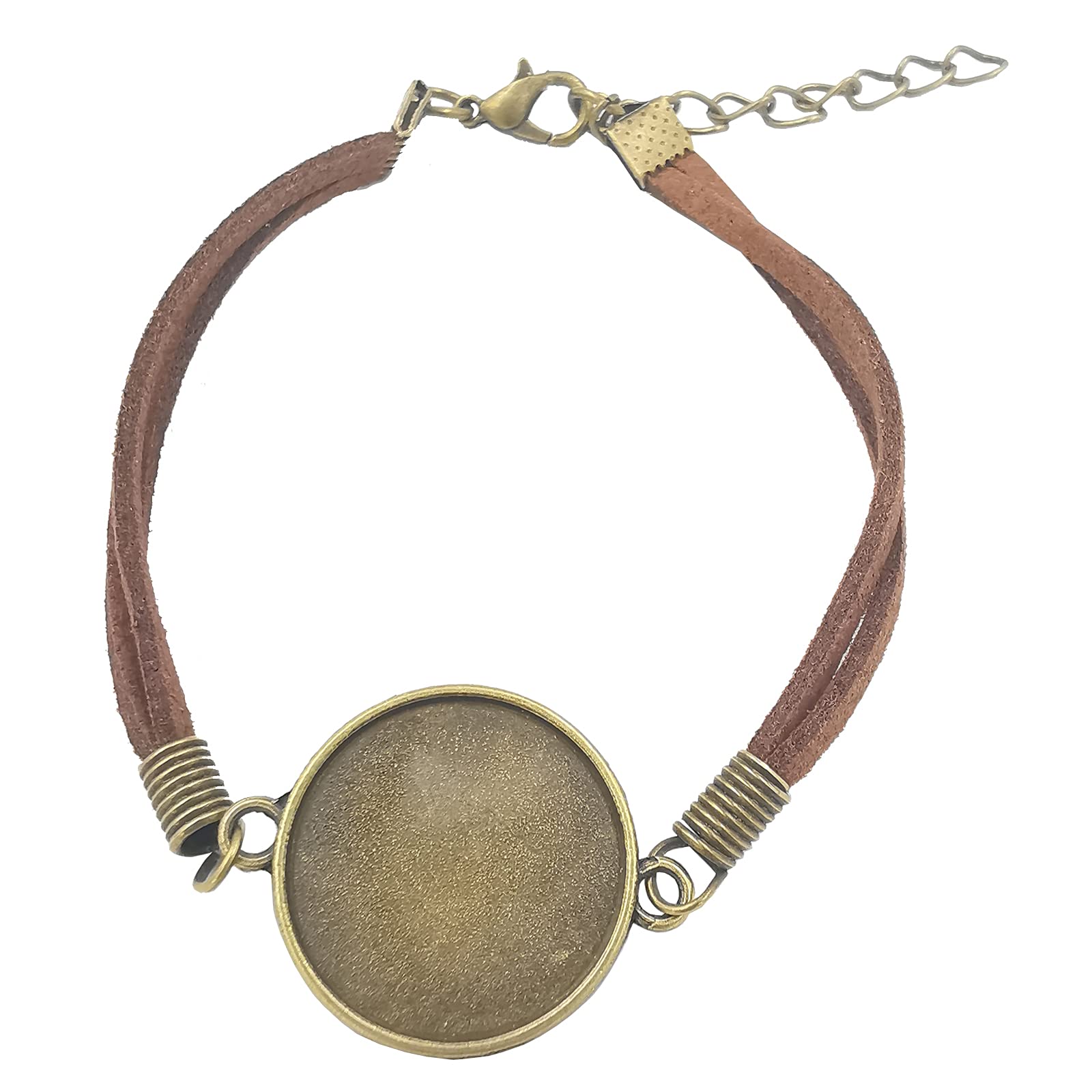 Craftdady Kit 5 Bracelets Cuir Synthétique + 10 Cabochons Verre 18mm - Lot Création Bijoux Noir Réglable