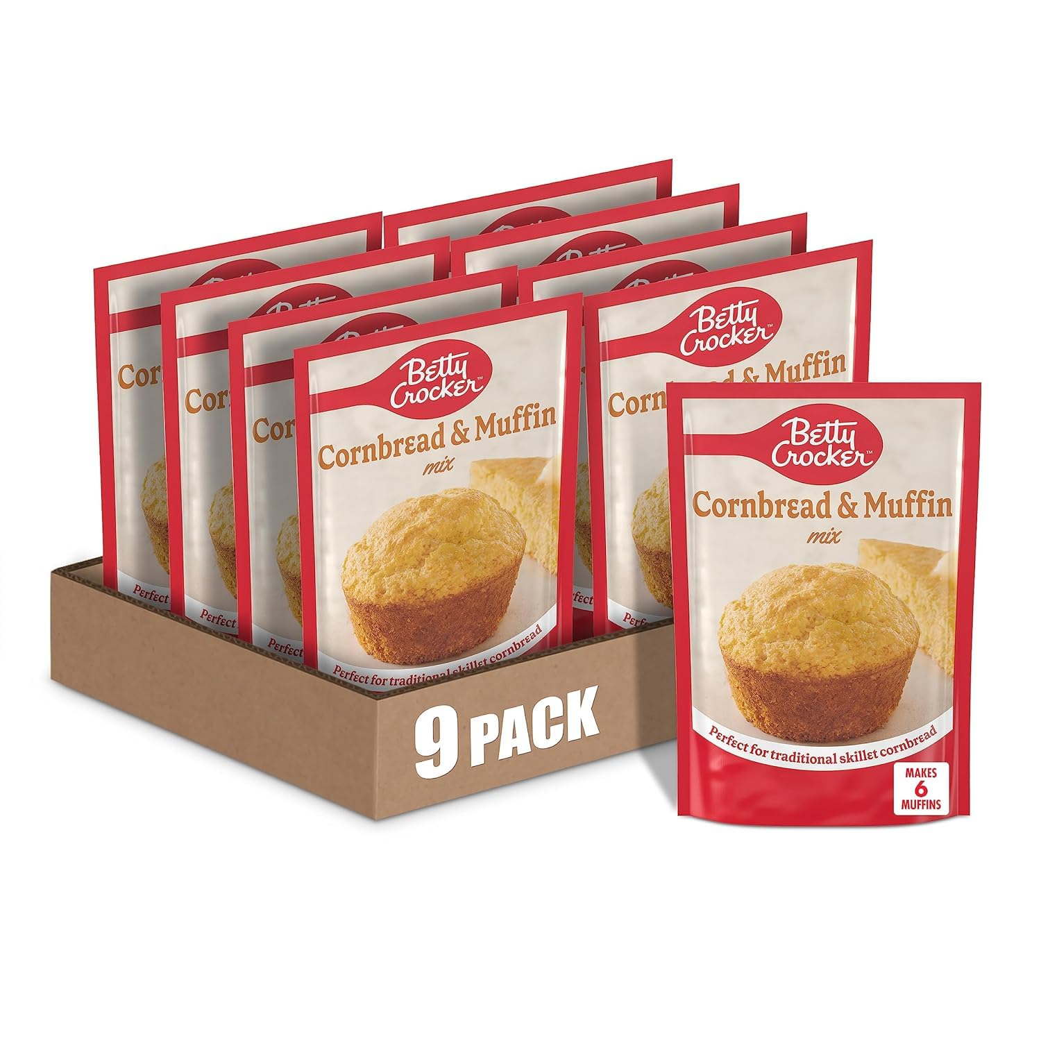 Betty Crocker Cornbread & Muffin Mix 6.5 oz Pack of 9 - Easy Fluffy Homemade Cornbread Muffins