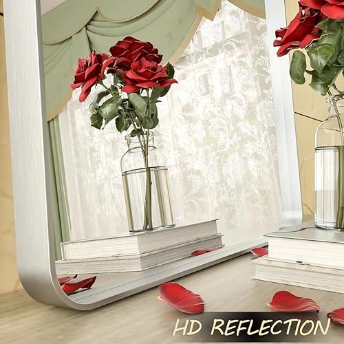 Miniatura 7 de Espejo de baño plateado cepillado de 48 x 30 pulgadas para pared, espejo de tocador de baño con marco de metal plateado cepillado, espejo
