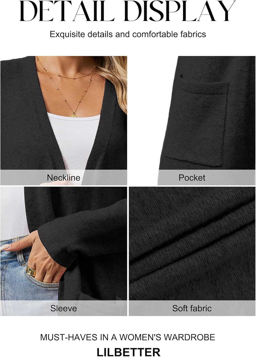 LILBETTER Women's Casual Open Front Cardigan Long Knitted Sweaters with Pockets - Image 6