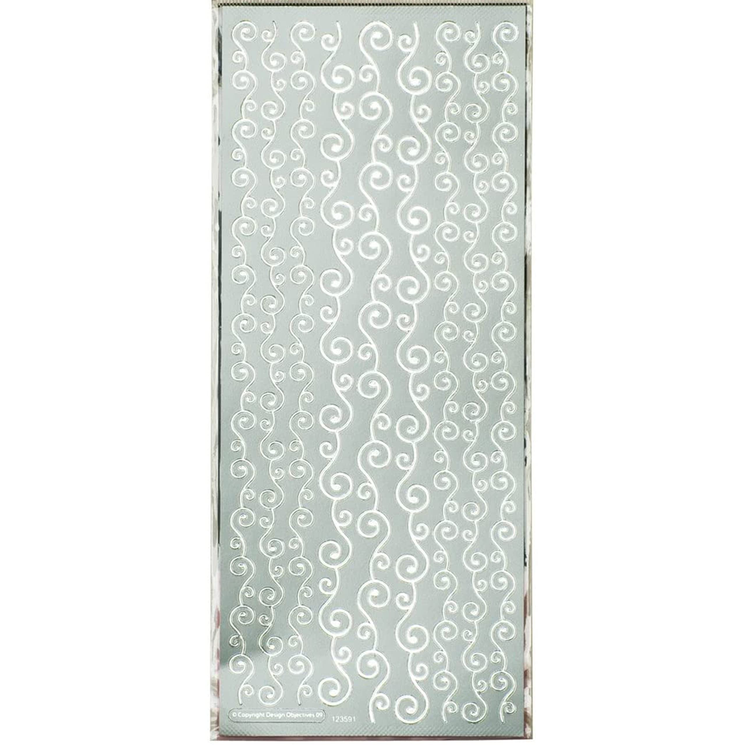 Pebble Eleven Silver Assorted Border Craft Stickers - Self Adhesive Outline Edge Trim For Card Making, 24 X 10 X 1 Cm (Swirl )