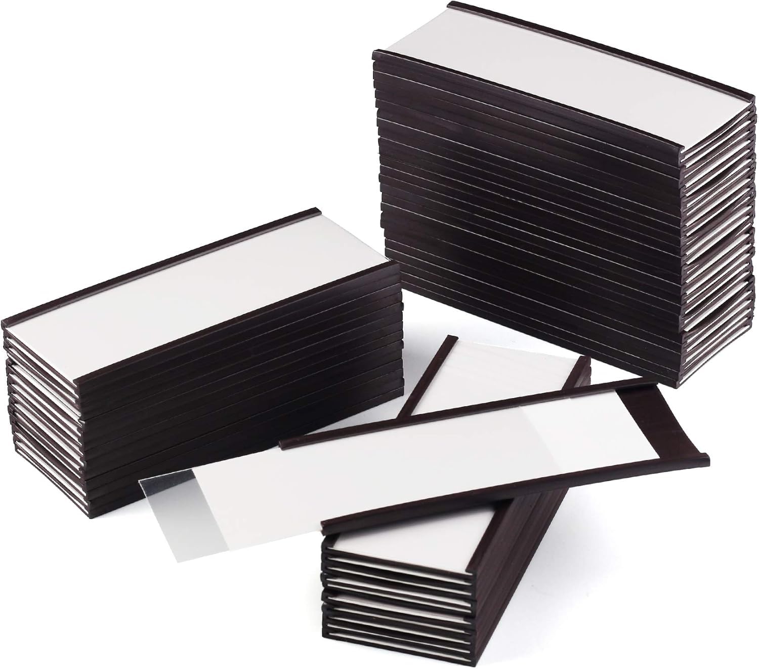 LLPT Porte-Étiquettes Magnétiques 50pcs 40MM X 100MM Étiquettes Magnétiques Inscriptible Amovible Sans Saleté pour le Tableau Blanc du Meuble de Rangement à Étagère en Métal(MH4150)