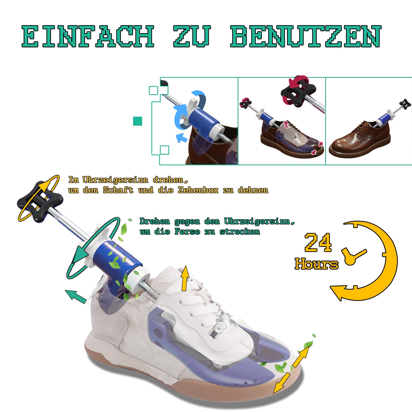 Extensor de zapatos para hombre y mujer, pies anchos gruesos, longitud ajustable de 4 vías, ancho y altura, horma de zapatos Widener Spin suelto caja de dedos talón alto empeine