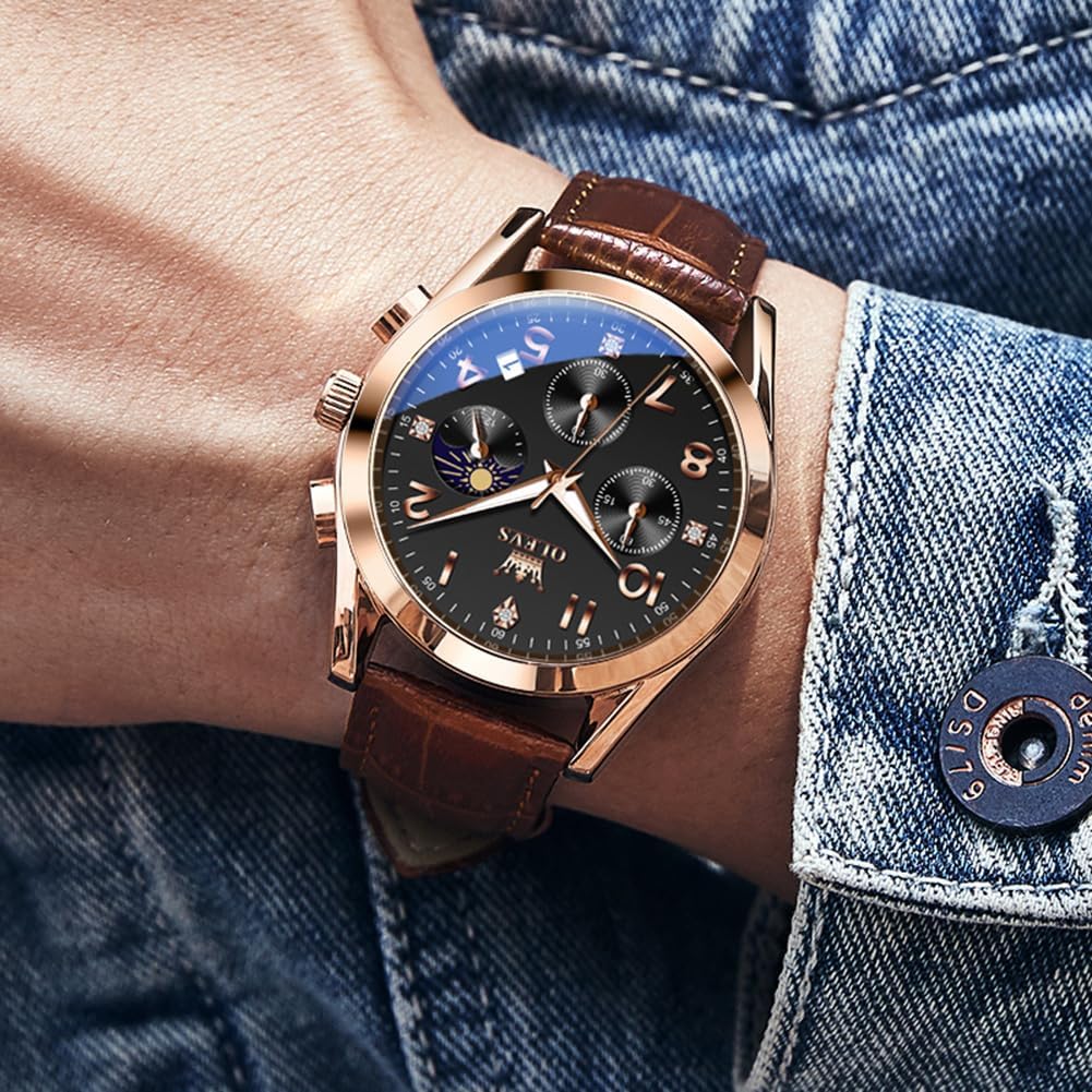 OLEVS Men's Watches Brown Leather with Date,Casual Watches for Men,Large Face Watches Men,Chronograph Mens Watch,Sport Waterproof Business Dress Analog Quartz Men's Wrist Watches Reloj De Hombre - Image 8