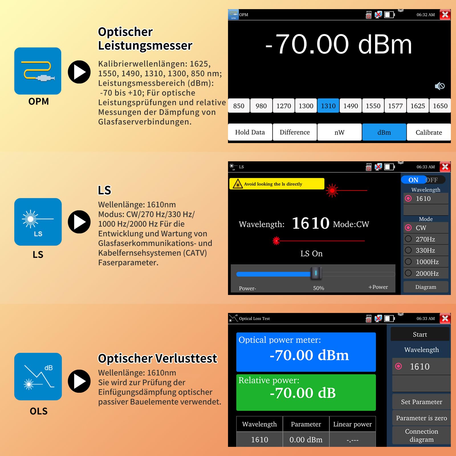 Henkion OTDR Fiber Optic Tester 1610nm 26dB, Glasfasertester unterstützt OPM, LS, OLS, VFL, Ereigniskarte, UTP/RJ45 TDR kabeltest/Längenkabeltester, Netzwerktester, 8 Faseradapter, FTP/Bericht
