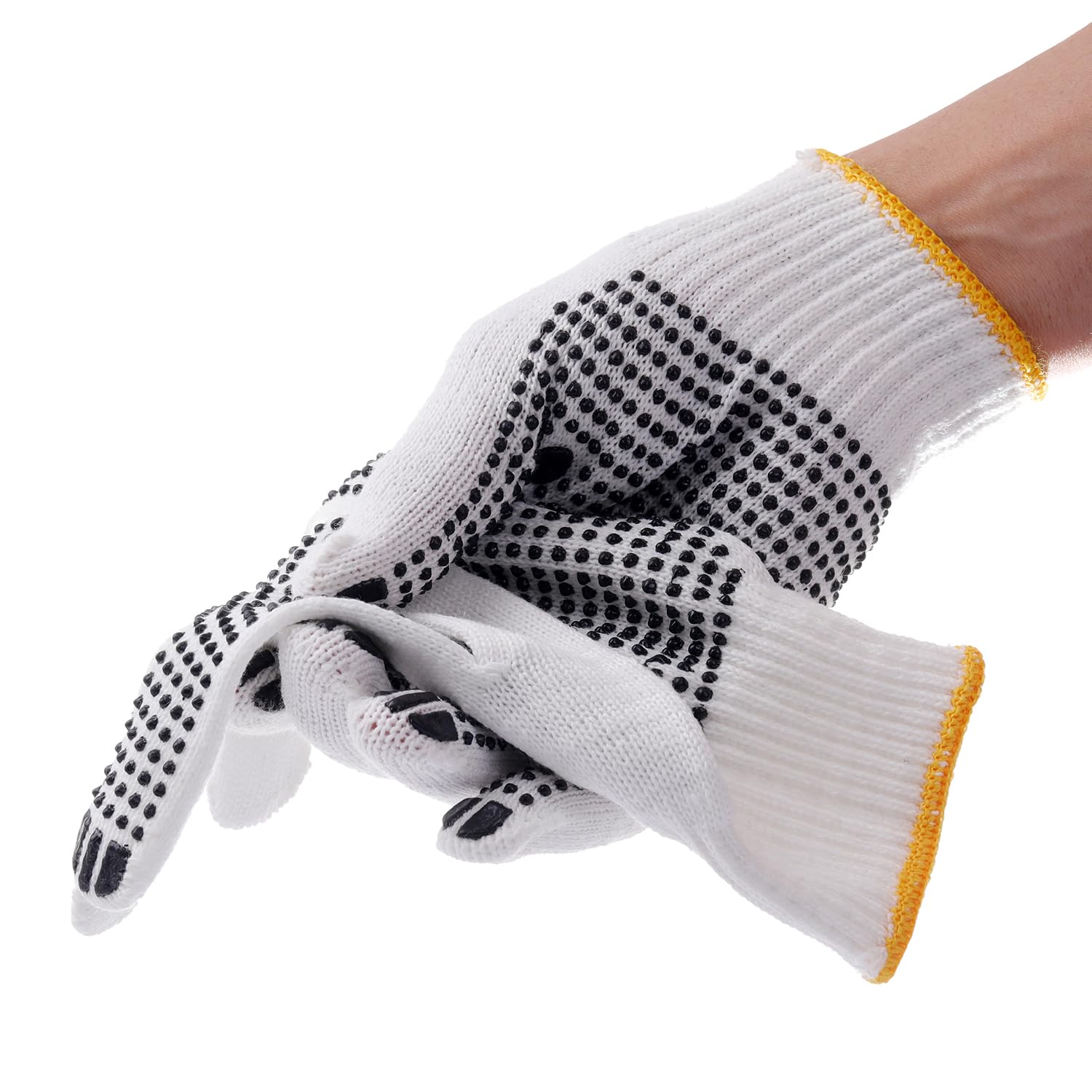 COOHORN Sicherheits-Arbeitshandschuhe, dehnbare Baumwollmischung, Handschuhe für trockene Hände, für Herren und Damen, rutschfeste Punkte, Strickhandschuhe, feucht, atmungsaktiv, für Garage, Lager