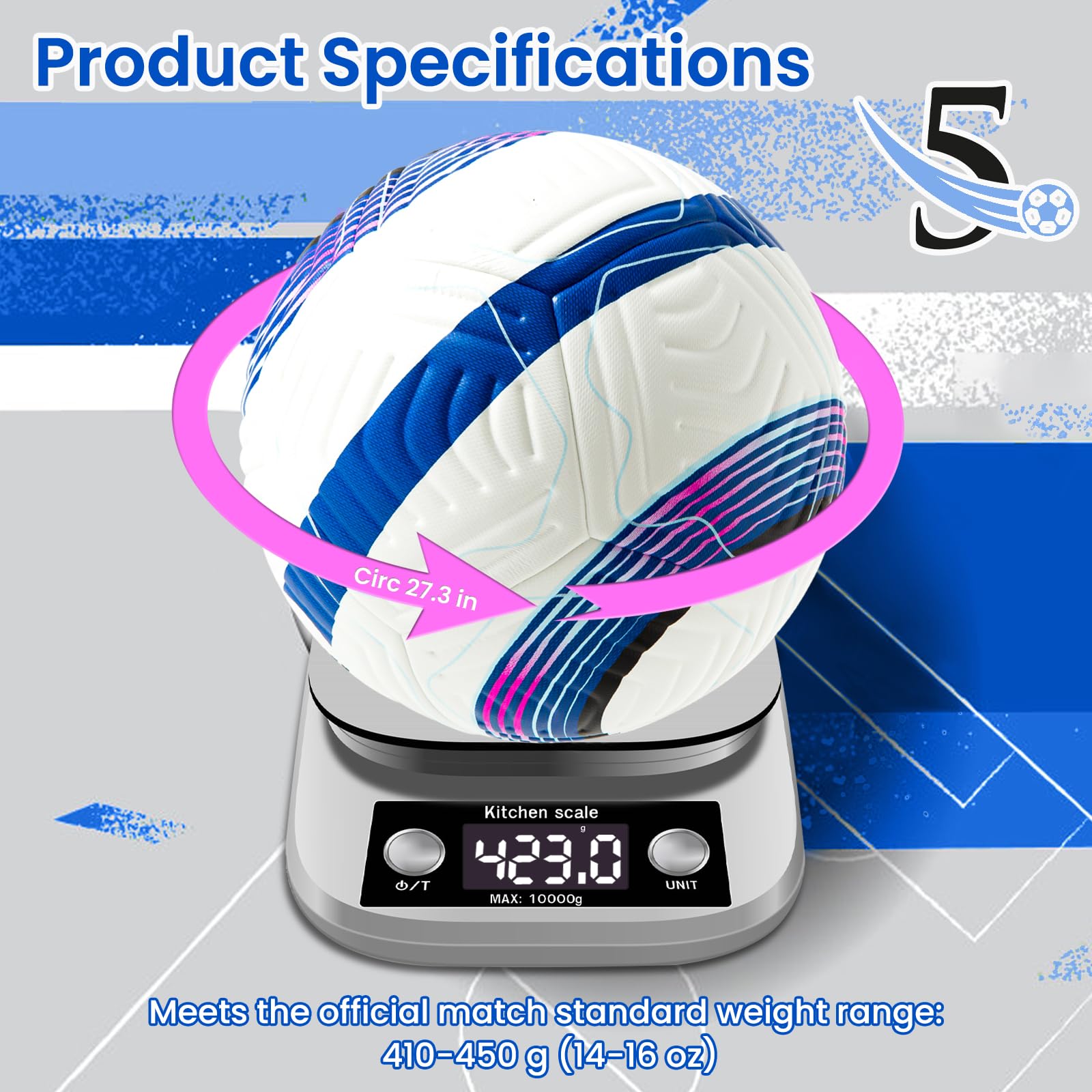 Official Match Soccer Ball Size 5 – Waterproof PU Leather, Includes Pump & Needles, Mesh Storage Bag for Easy Carry