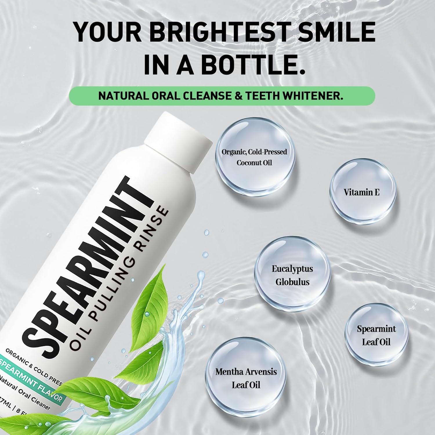 Spearmint Oil Pulling Rinse – with Organic Cold-Pressed Coconut Oil & Mentha Haplocalyx Oil, Natural Mouthwash for Fresh Breath, Healthy Gums & Teeth Whitening, 8 fl oz (2) - Image 2