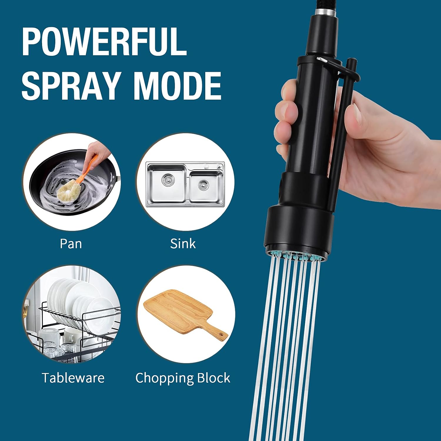 Qomolangma Commerical Kitchen Faucet with Pull Down Sprayer, Single Handle 2 Spout Spring Kitchen Sink Faucet with Lock, with Deck Plate, Matte Black