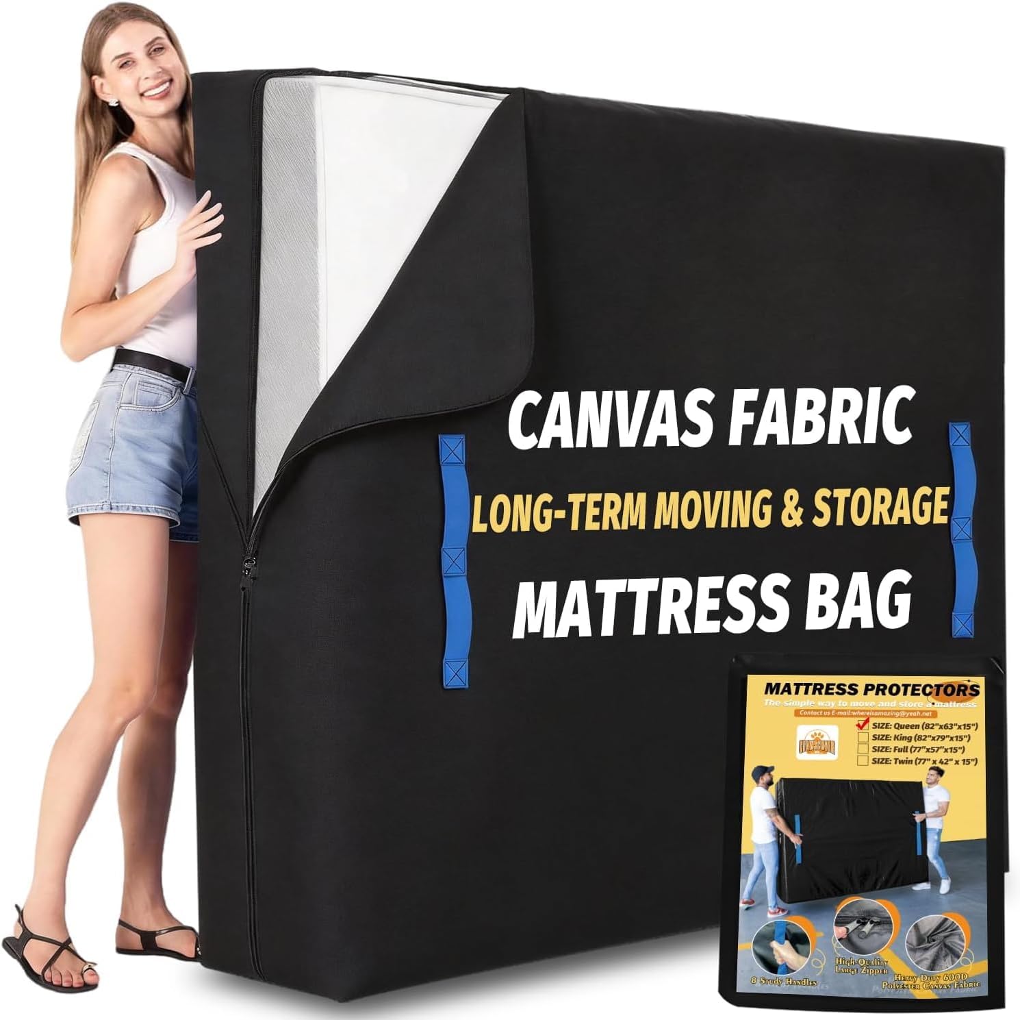 (Not Plastic,Not Polyethylene),Mattress Bags for Moving and Storage,King Size,8 Handles,Heavy Duty & Thicker Canvas 600D Polyester Cloth,Reusable Waterproof Mattress Protector Covers,Strong Zipper