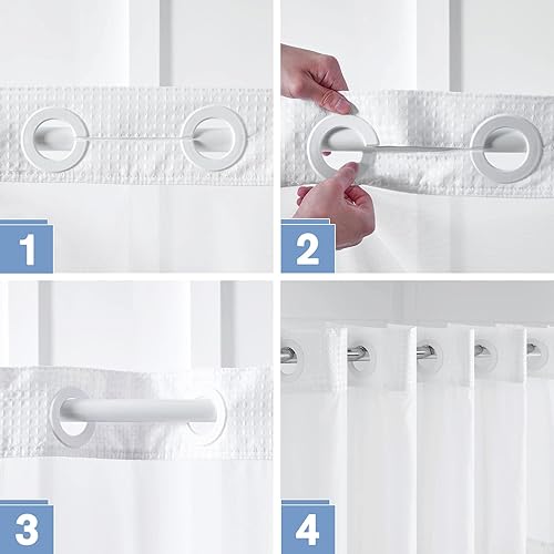 Miniatura 4 de Furlinic Cortina de ducha extra larga con tejido de gofre sin gancho con forro a presión, cortinas de baño de tela texturizada resistente, estilo
