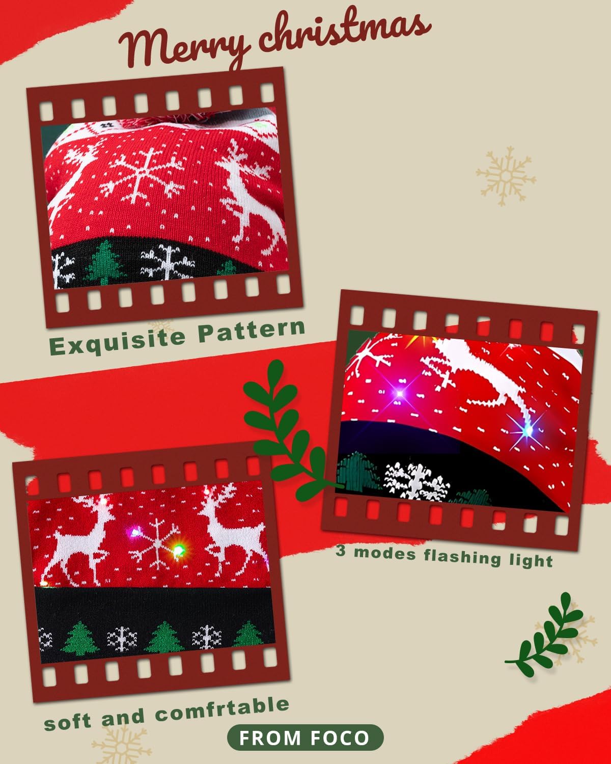 4 Pack LED Christmas Hat, Christmas Light-up Beanie Knit Hats with 6 LED Lights, Winter Snow Hat for Holiday Xmas Sweater New Years Party Supplies - Image 3